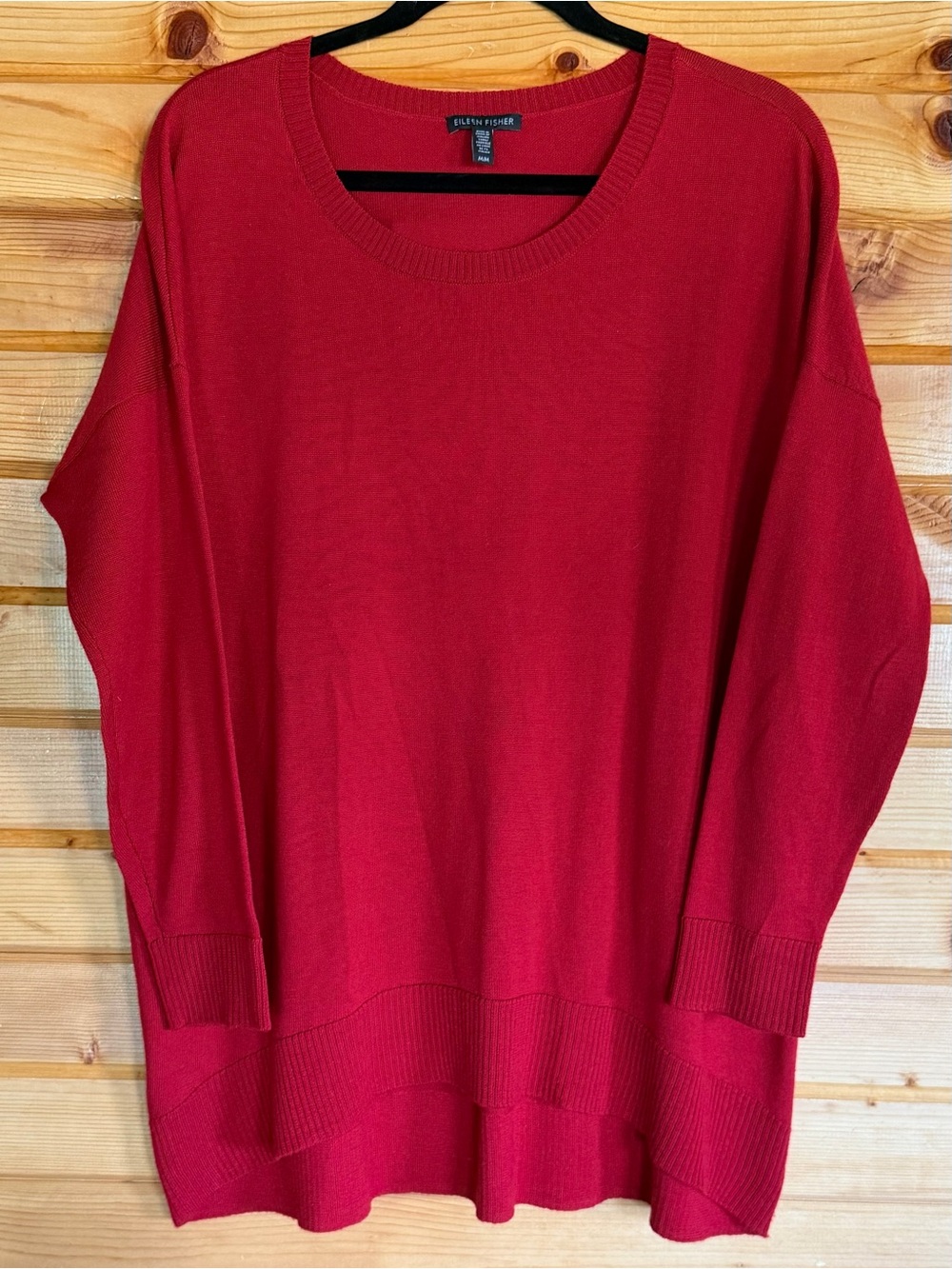 Eileen Fisher Red Lightweight Crewneck Tunic Sweater